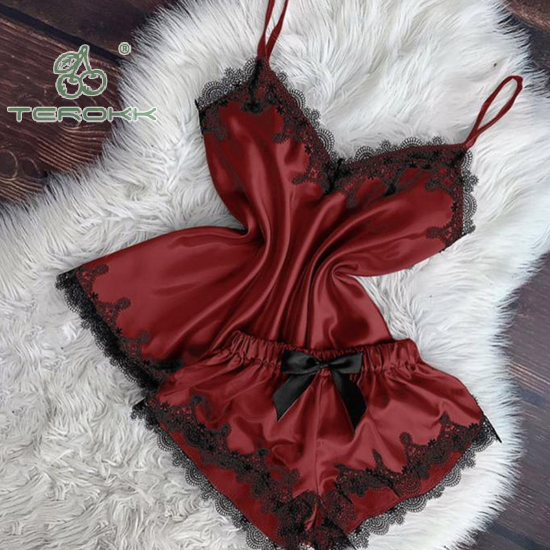 Pyjama en Satin et Dentelle pour Femme, Col en V, Sexy, avec Nministériels d Papillon, Ensemble de Vêtements de Nuit, Nouvelle Collection AI0001 – Image 3