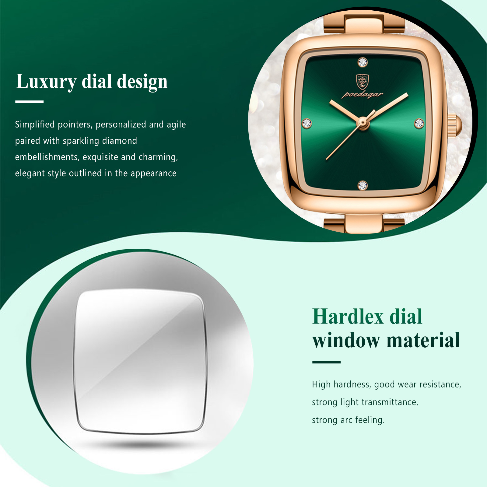 POEDAGAR-Montre carrée de luxe pour femme, étanche, en acier inoxydable, à quartz, élégante, à la mode AI0001 – Image 5