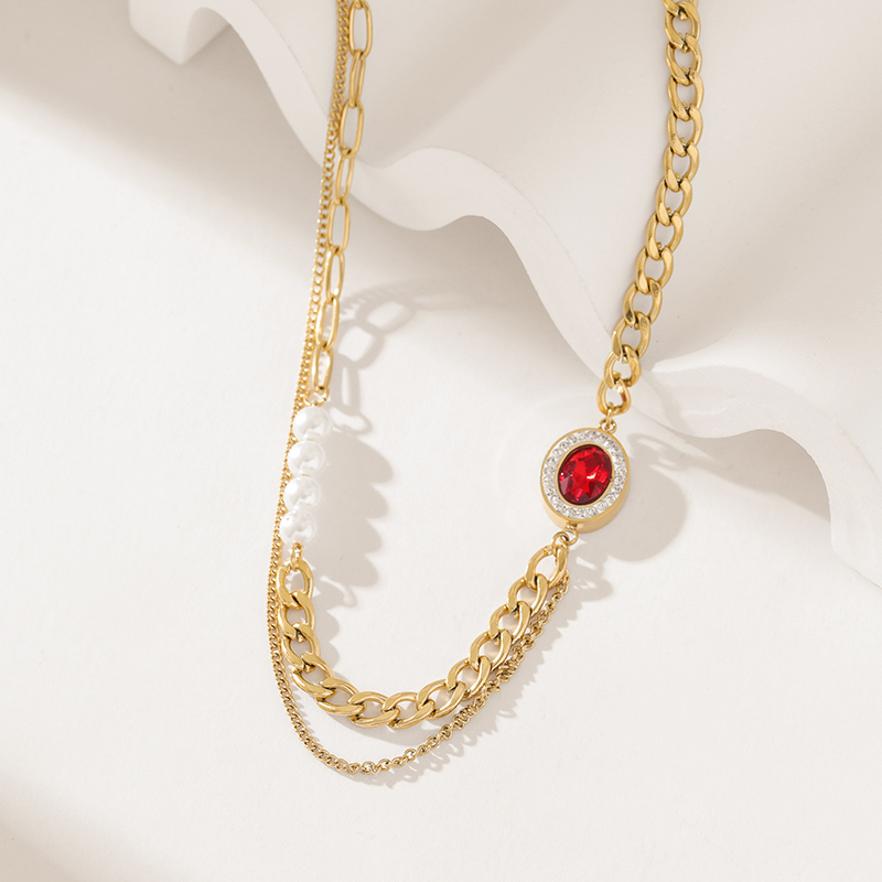 EILIECK SION L-Ensemble de bijoux en acier inoxydable pour femme, collier nar, bracelet en cristal rouge, cadeau d'anniversaire, nouveau AI0001 – Image 2