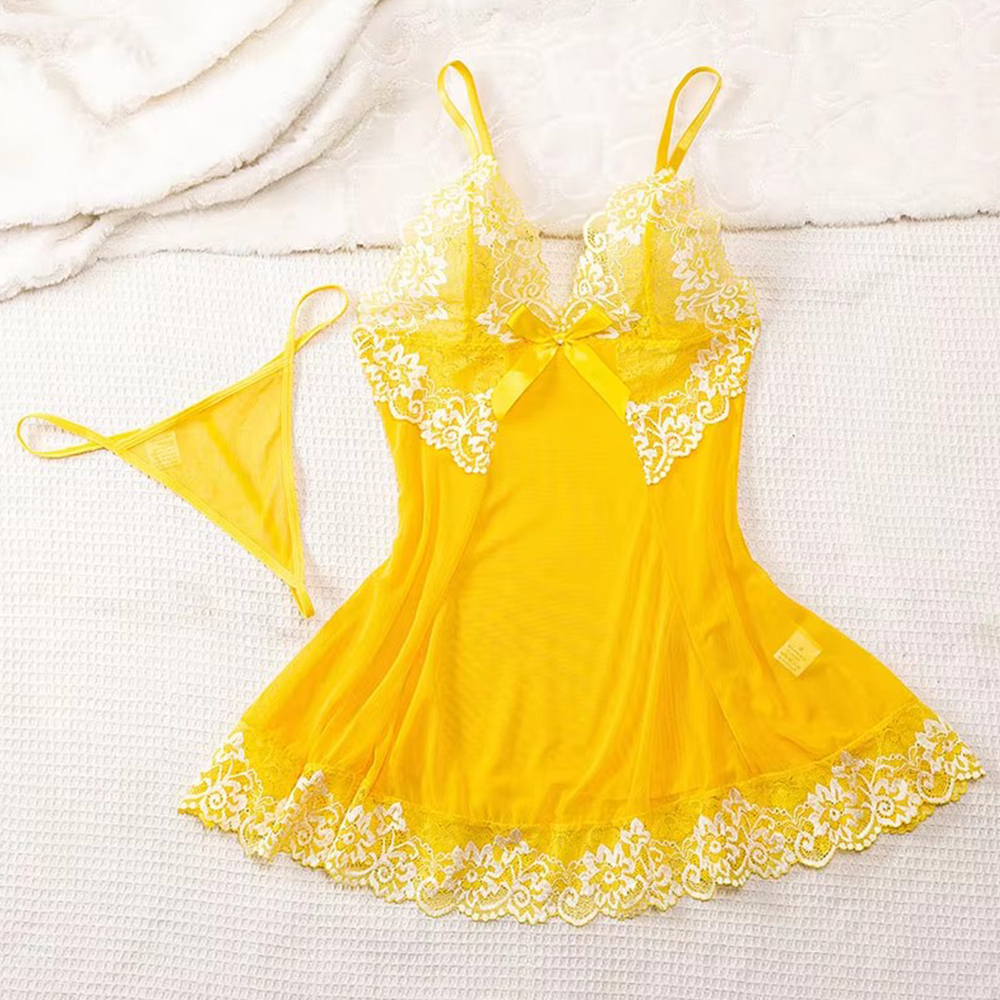 Ensemble pyjama en dentelle pour femmes, vêtements de nuit, nuisette, robe transparente, lingerie sexy, chemise de nuit chaude AI0001 – Image 4