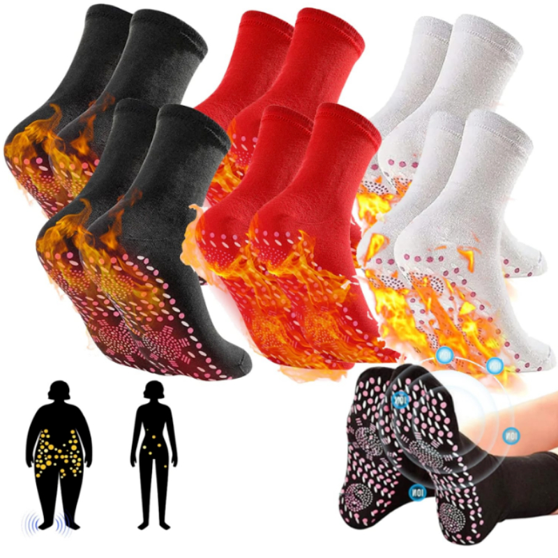 Tourmaline-Chaussettes thermiques auto-chauffantes, chaussettes de santé amincissantes, chaussettes courtes élastiques pour soins de santé, thérapie magnétique, hiver, 1-6 paires AI0001