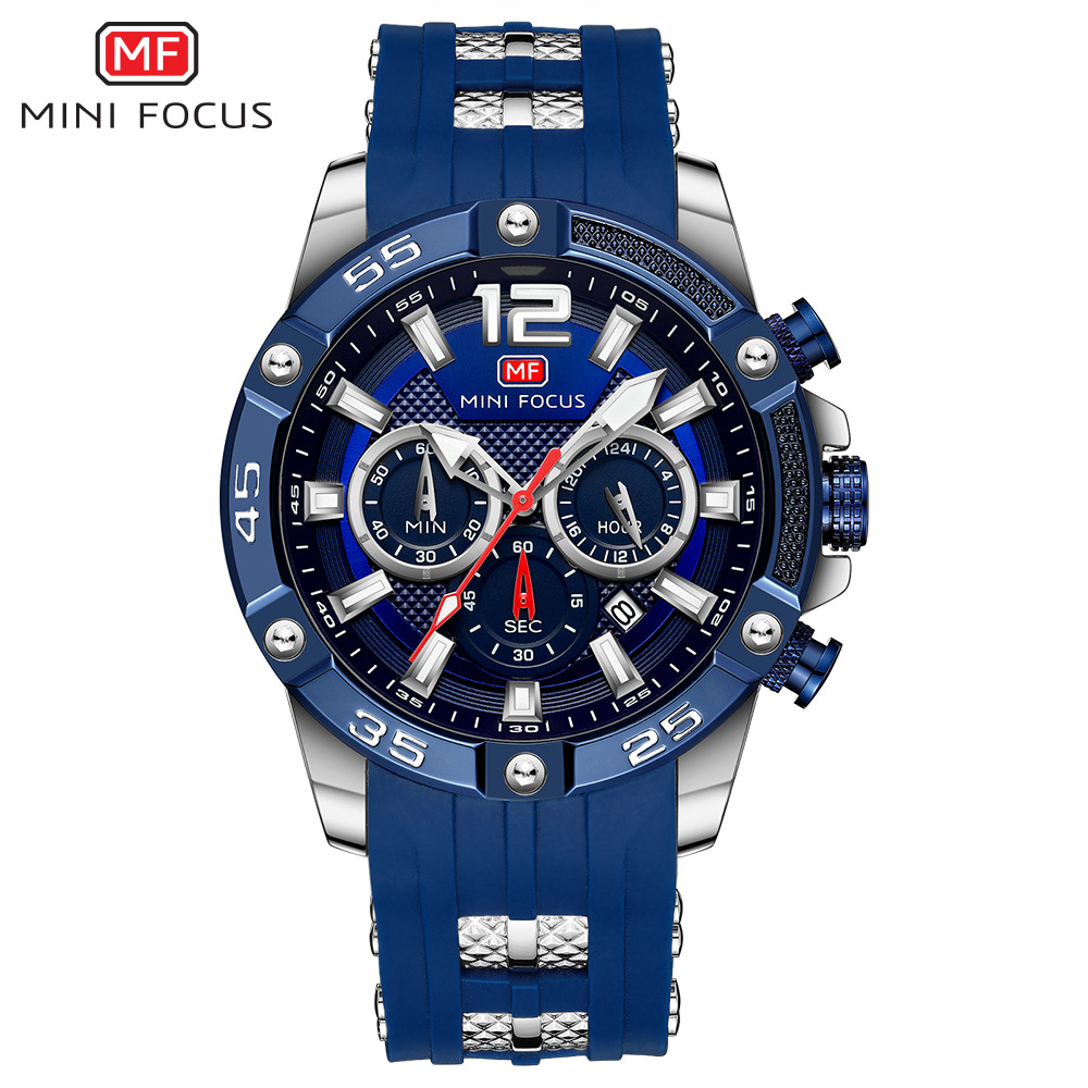 MINI FOCUS-Montres à quartz étanches pour hommes, 0349G, mode extérieure, montre-bracelet, date, chronographe, affichage analogique, bracelet en silicone, horloge AI0001 – Image 3