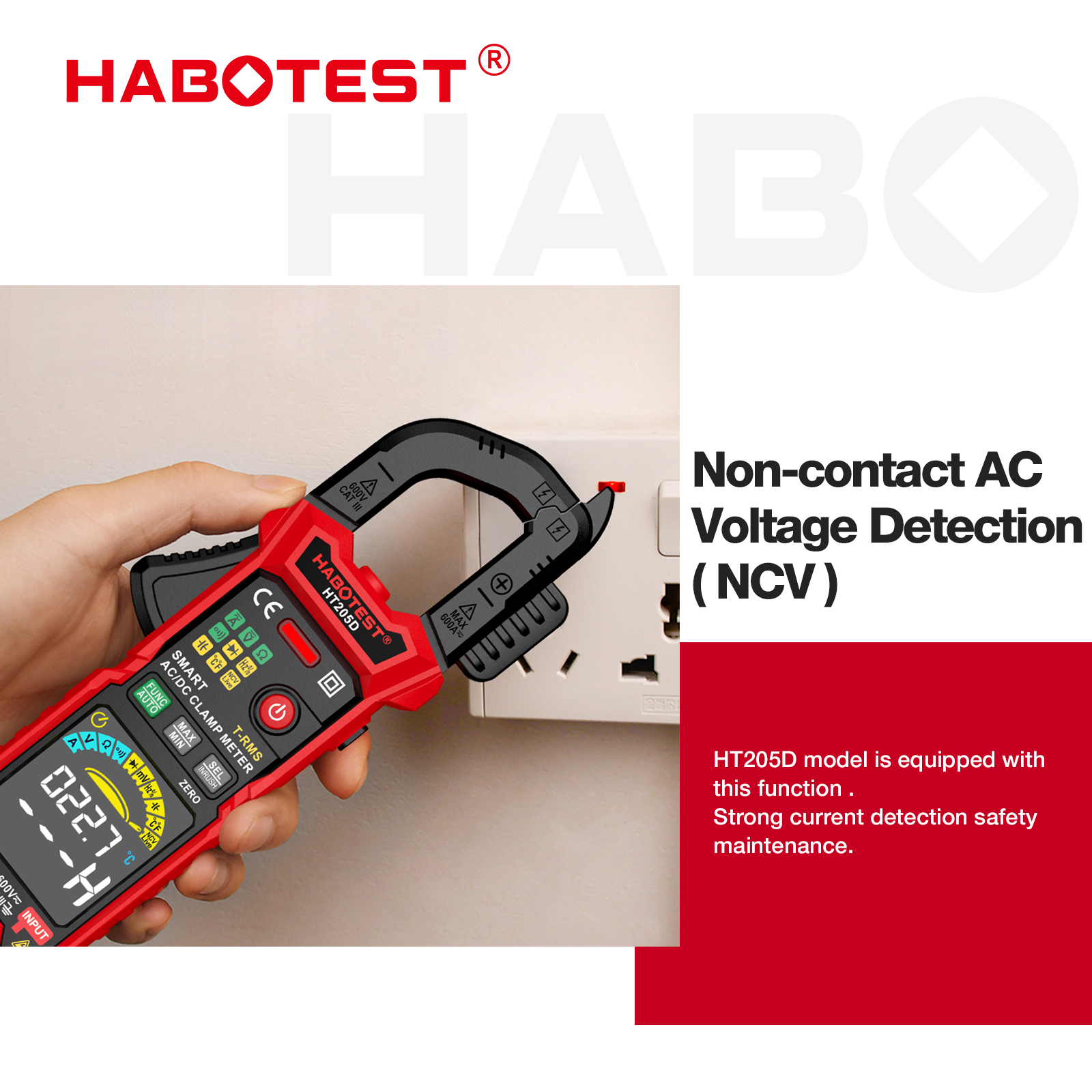 HABOTEST-HT205 Pince ampèremétrique 600A True RMS, courant AC/DC, mesure le courant, la tension, la température, puzzle, itance, testeur Ohm AI0001 – Image 6