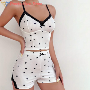 Ensemble de pyjama en dentelle à nœud en forme de cœur pour la maison, couture sexy, à la mode et décontracté AI0001