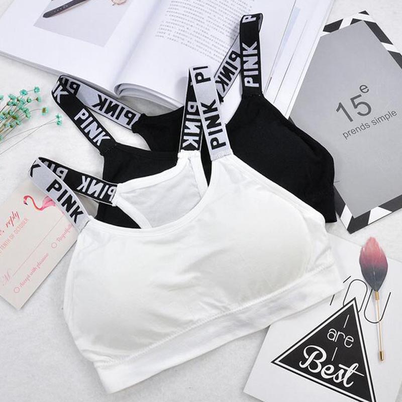 Soutien-gorge Push Up de dehors pour Femme, Sous-vêtement de Fitness, Yoga, Course à Pied, Lettres Noires et Blanches, Sans Couture AI0001