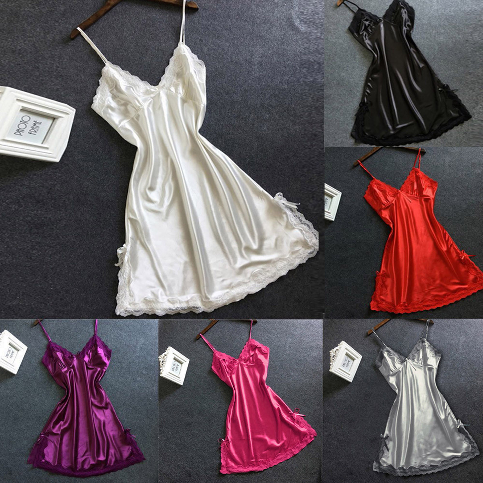 Chemise de nuit en dentelle patchwork avec nœud, chemise de nuit en tulle creux, chemise de nuit licou, pyjama confortable, document solide, mode sexy AI0001 – Image 3