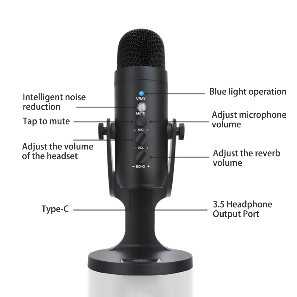 Microphone à condensateur USB pour ordinateur, jeu mobile, PS4, demandes en direct, chanson K, réduction du bruit statique AI0001 – Image 3