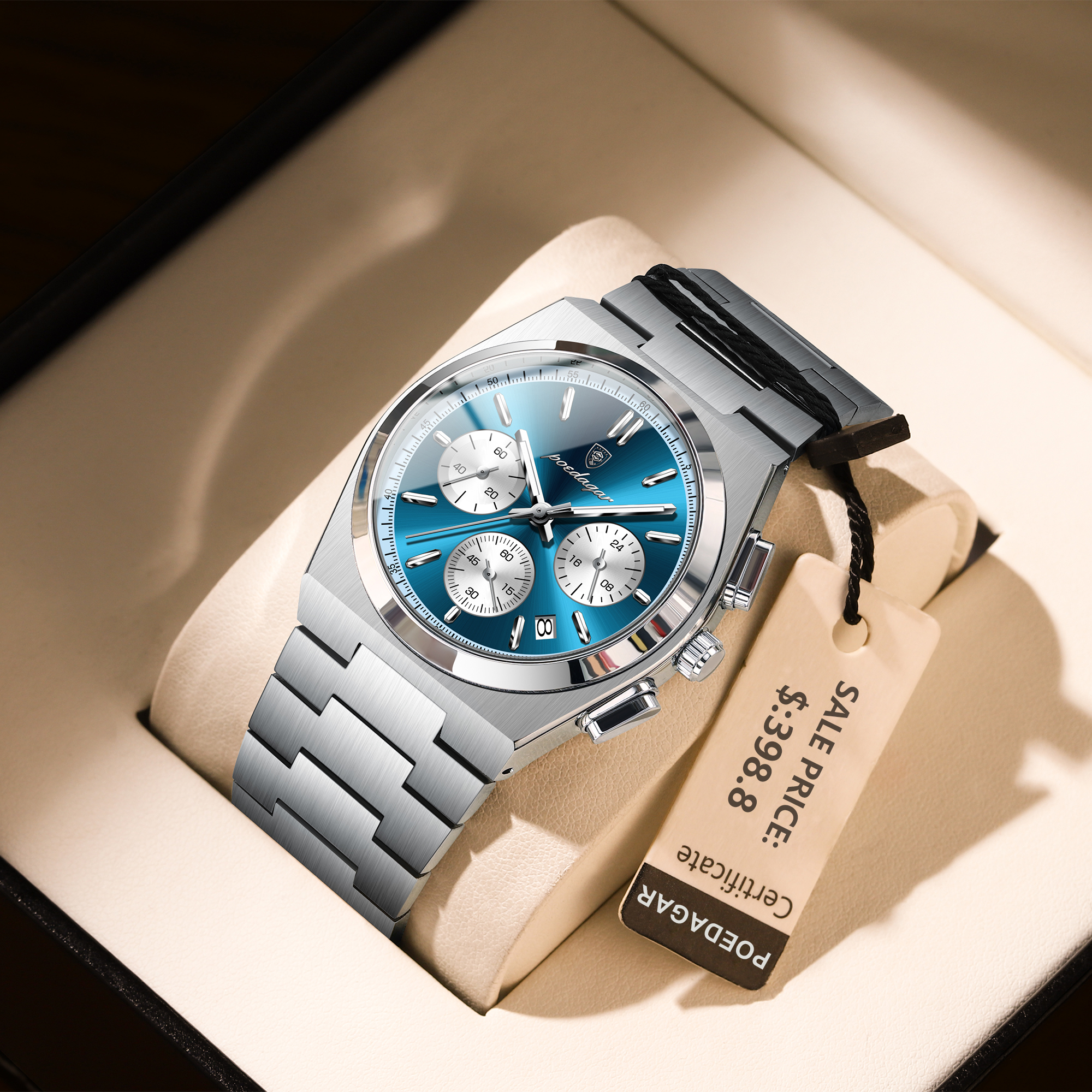 POEDAGAR-Montre à Quartz de Luxe pour Homme, dehors, Militaire, Étanche, Shoous, Date, Chronographe, Acier Inoxydable AI0001 – Image 6