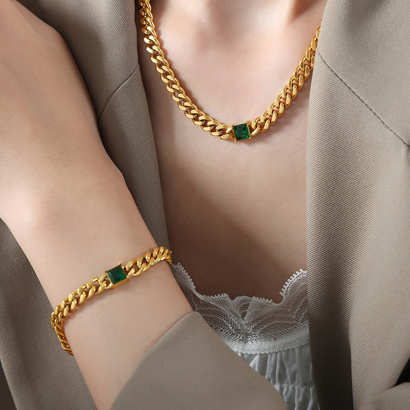 Marka-Ensemble collier et bracelet en acier inoxydable pour femme, plaqué or, bijoux fantaisie, cadeau de mariage, hip hop AI0001 – Image 7