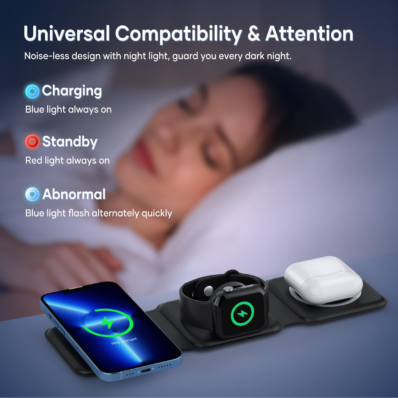 Support de chargeur sans fil 3 en 1, pour iPhone 15 14 13 12 Pro Max, station de charge rapide pliable, pour iWatch 8 7 AirPods Pro AI0001 – Image 5