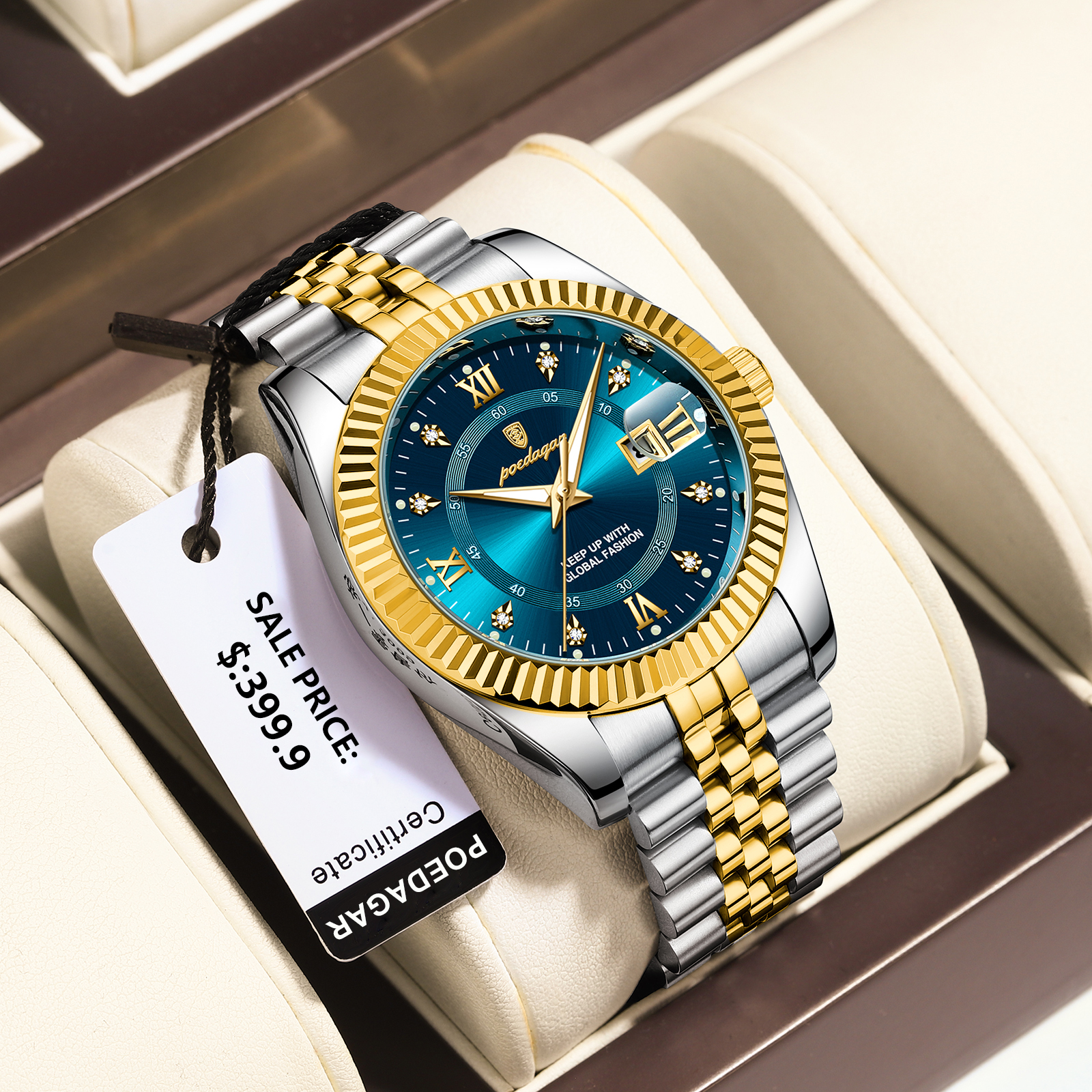 POEDAGAR-Montre-Bracelet de dehors de Luxe pour Homme, Étanche, Shoous Date, à Quartz, en Acier Inoxydable, avec Boîte AI0001