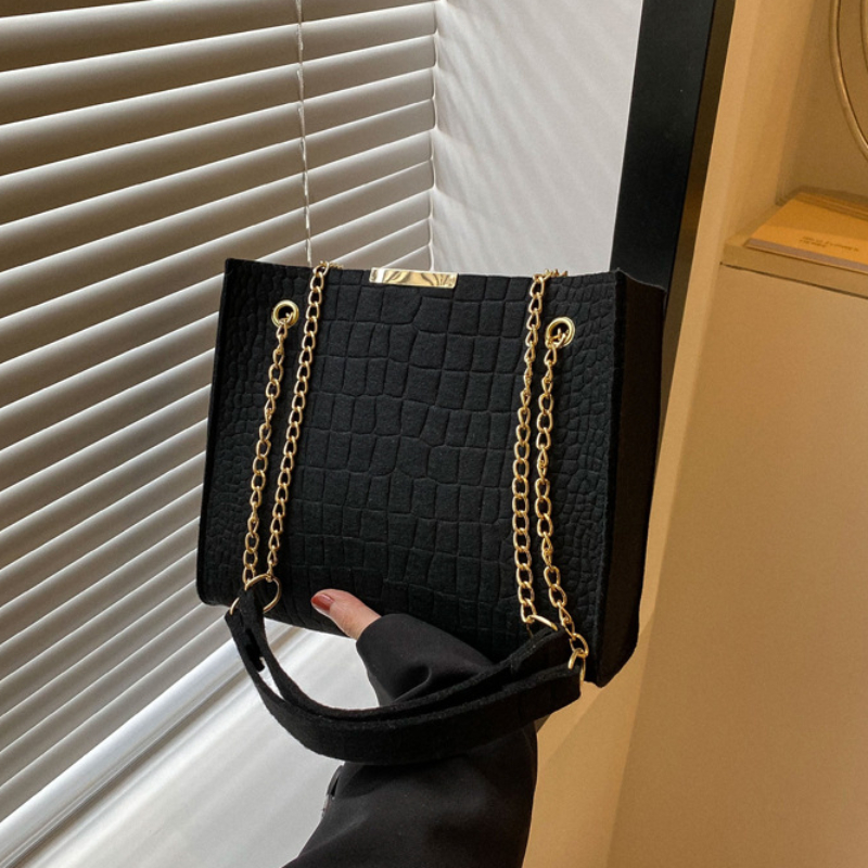 Sac à main en feutre à motif de gril pour femme, petite poignée sous les bras, pochette de luxe solide, sac à main pour document féminin, initié, nouvelle mode, 2024 AI0001 – Image 3
