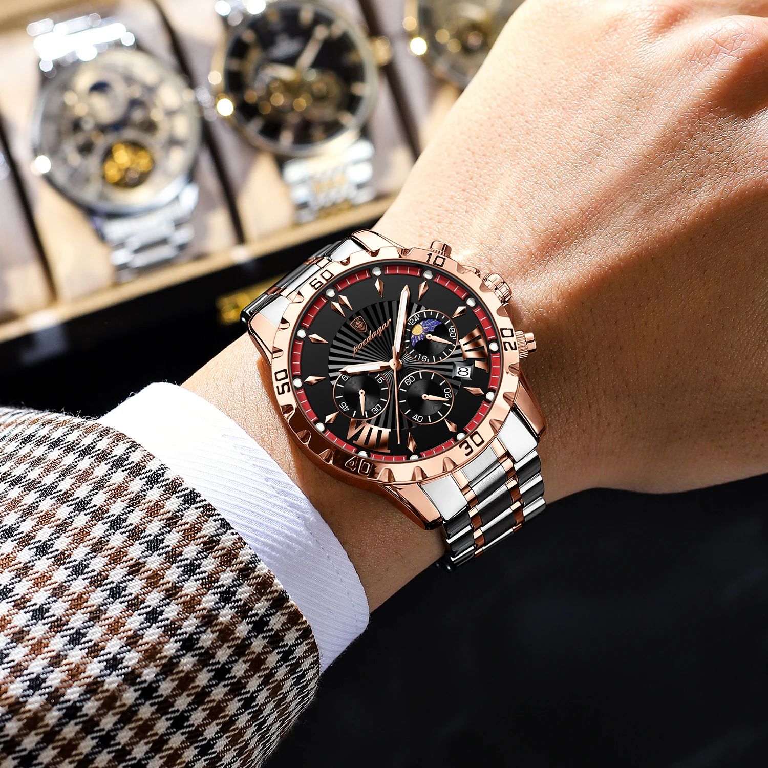 POEDAGAR-Montre de Luxe à Quartz en Acier Inoxydable pour Homme, Haute Qualité, Étanche, Shoous, Chronographe, Date AI0001 – Image 3