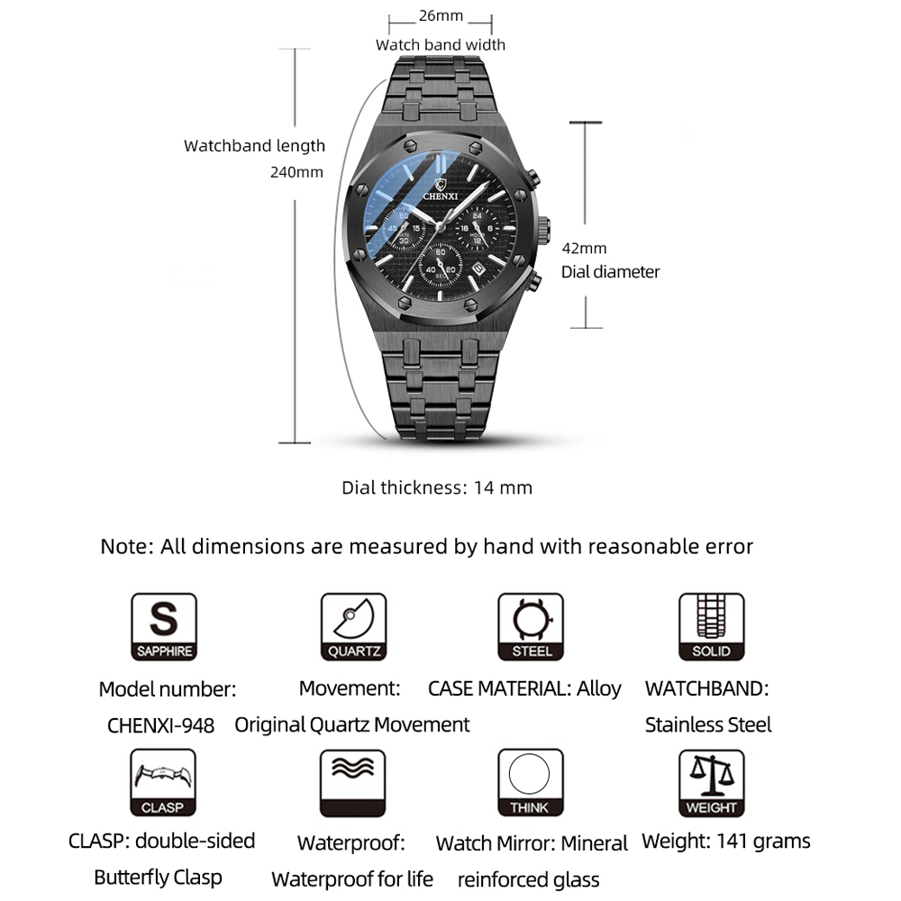 Chenxi – montre-bracelet à Quartz pour hommes, marque de luxe, étanche, en acier inoxydable, à la mode AI0001 – Image 2