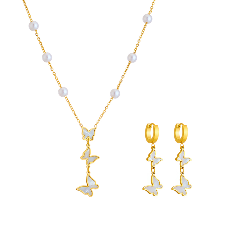 DIEYURO – collier et boucles d'oreilles en acier inoxydable 316L, perles papillon, pendentif pour femmes et filles, nouvelle tendance, ras du cou, ensemble de bijoux, cadeau de fête AI0001 – Image 2
