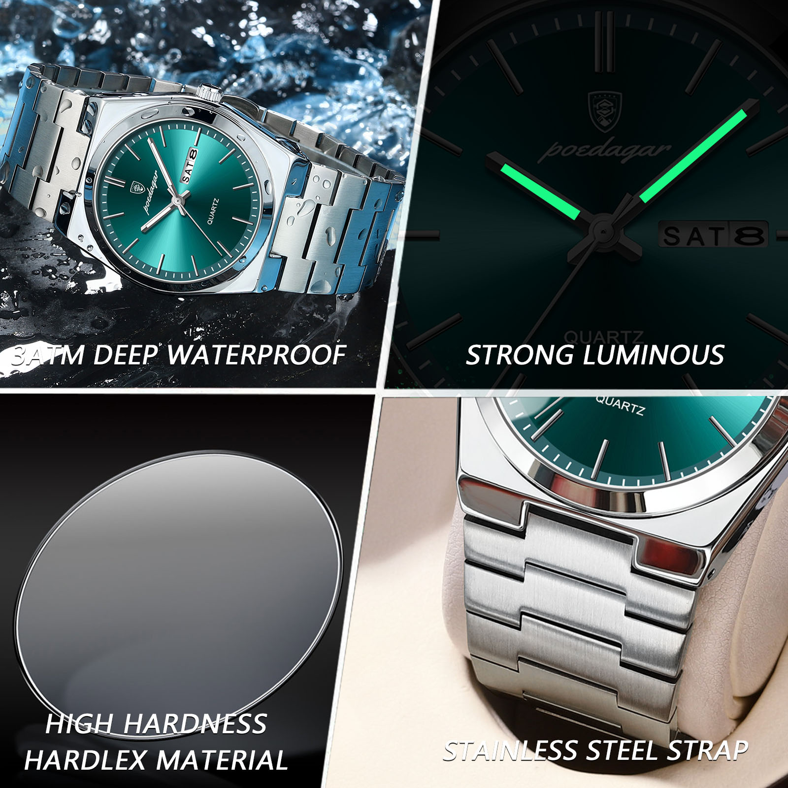 POEDAGAR-Montre-Bracelet à Quartz de Luxe pour Homme, en Acier Inoxydable, Étanche, avec Boîte AI0001 – Image 4