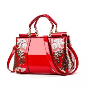 Sac à main brodé en cuir verni brillant pour femme, européen, américain, designer, femme, initié, bandoulière AI0001