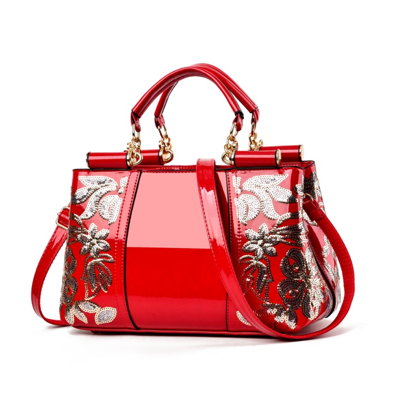 Sac à main brodé en cuir verni brillant pour femme, européen, américain, designer, femme, initié, bandoulière AI0001