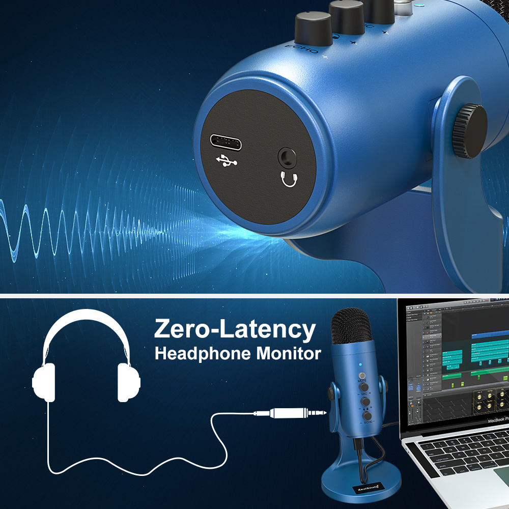Microphone à condensateur USB K66, pour enregistrement en Studio, pour PC, ordinateur portable, Windows, Streaming, vidéo, jeu, podcast, chant, bleu AI0001 – Image 6