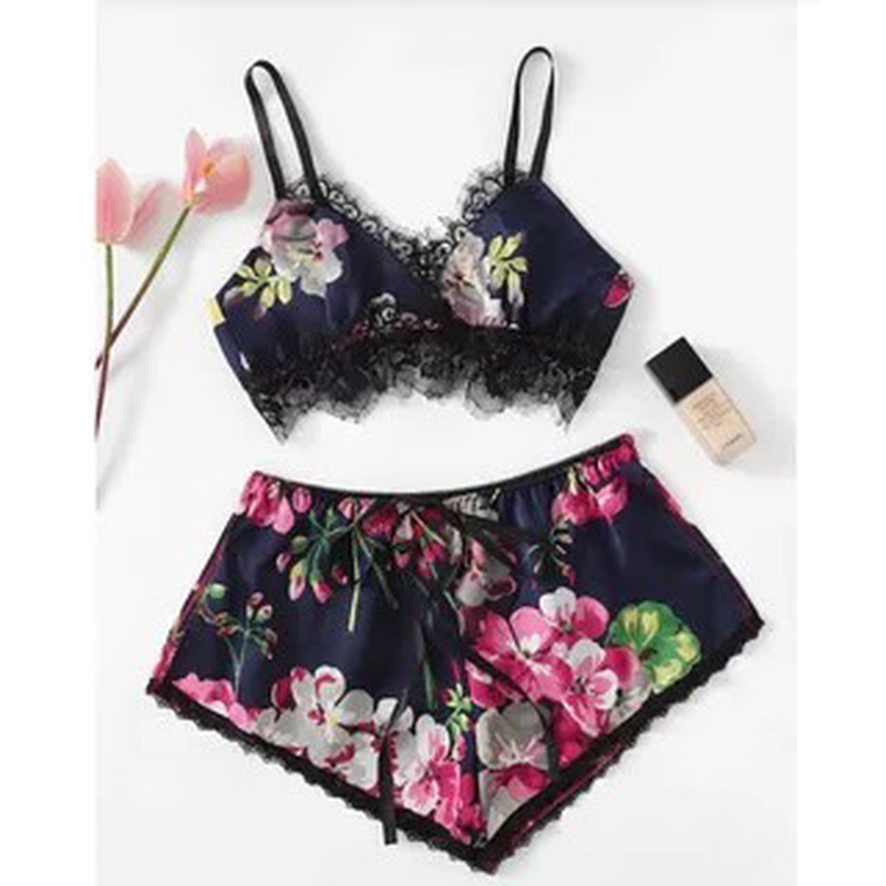 Ensembles de pyjamas en dentelle sexy pour femmes, sous-vêtements à fleurs, haut caraco, short, vêtements de maison, faux vêtements de nuit d'été, vêtements de détente décontractés AI0001 – Image 4