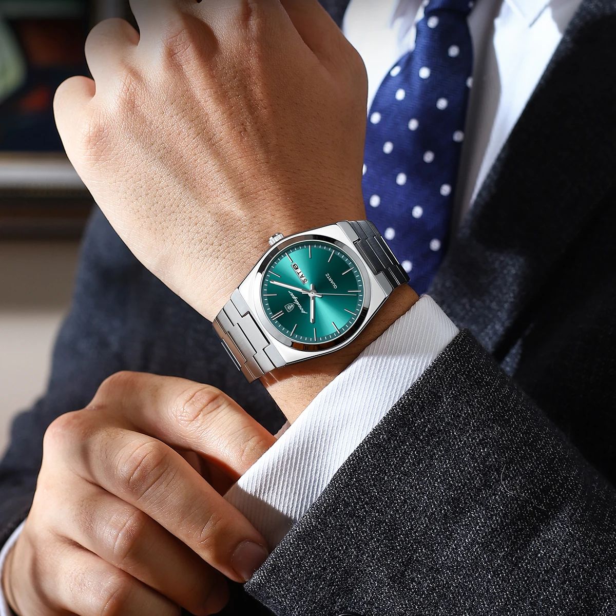 POEDAGAR-Montre-Bracelet à Quartz de Luxe pour Homme, en Acier Inoxydable, Étanche, avec Boîte AI0001 – Image 3