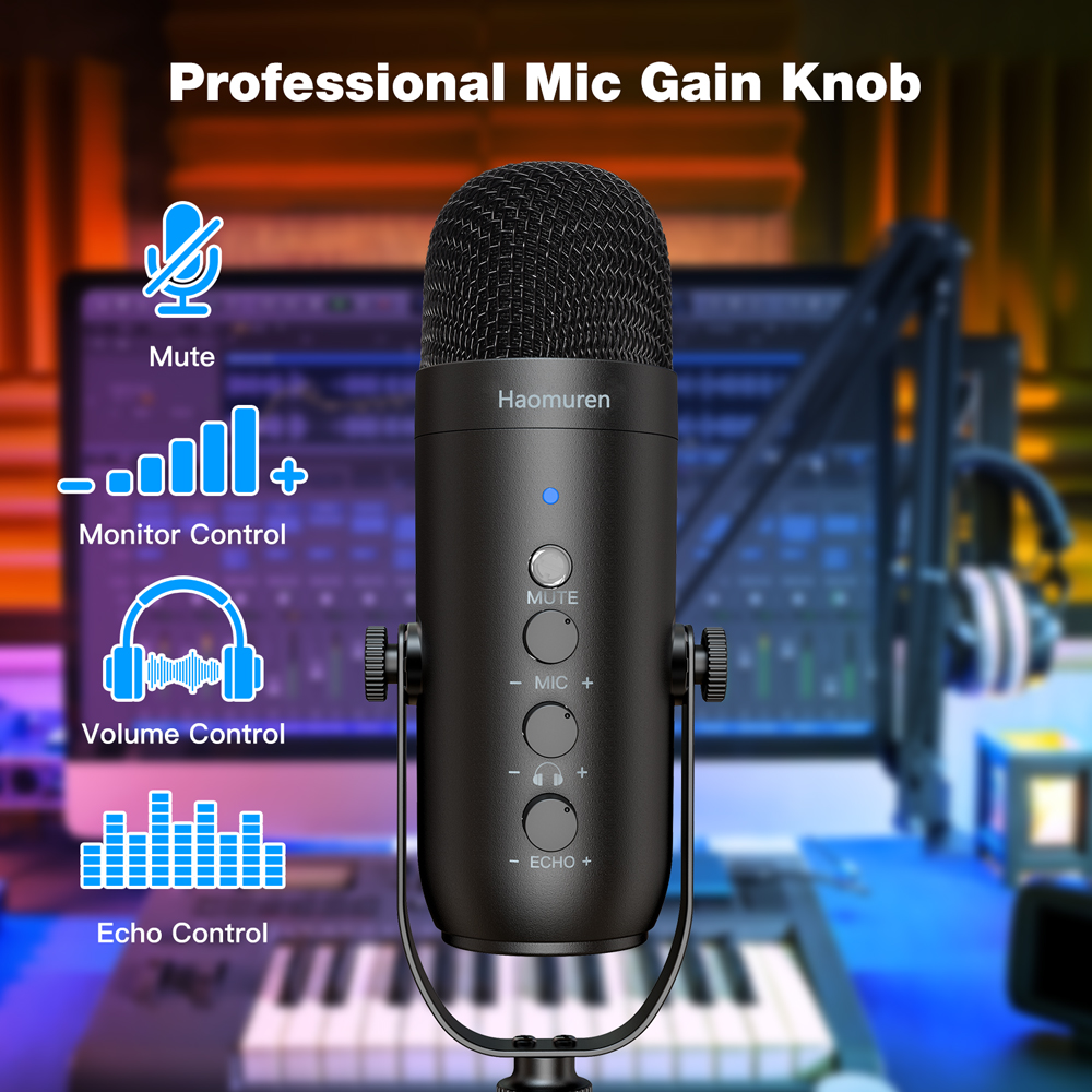 Haomuren-Microphone à condensateur avec support HONArm, micro de jeu USB pour PC, téléphone, karaoké, streaming, Youtube statique, K66S, podcast AI0001 – Image 6