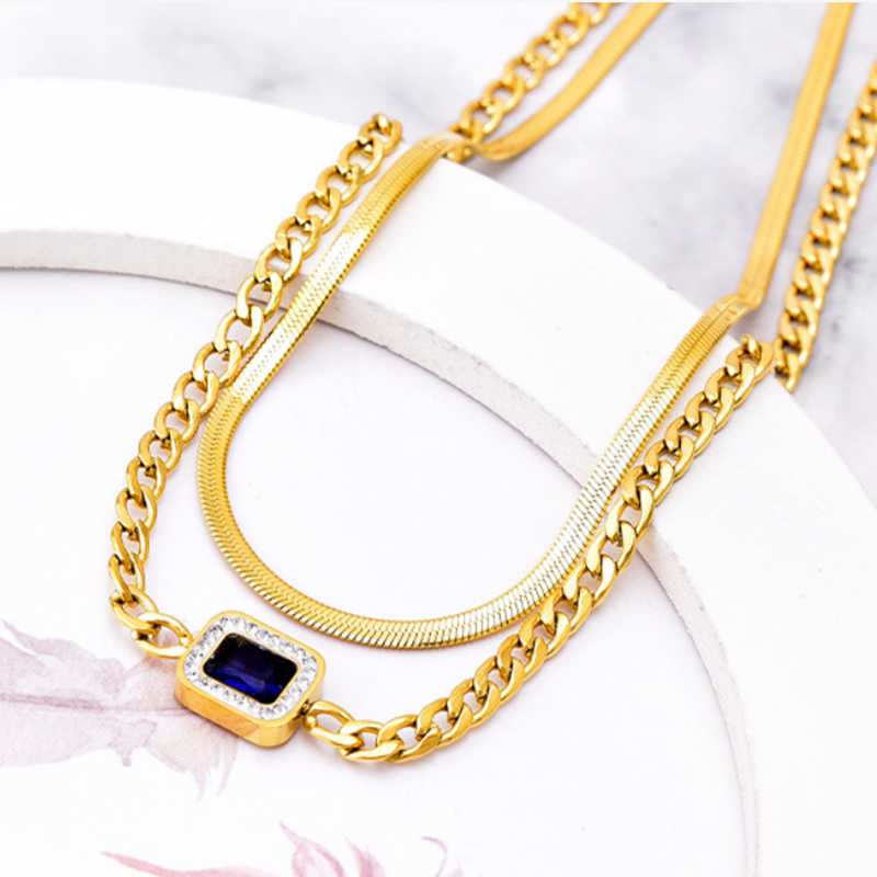 BCEFACL-Ensemble de bijoux imperméables SION L pour femme, acier inoxydable, bleu, pendentif en cristal, collier et boucles d'oreilles, cadeau pour fille, nouvelle tendance AI0001 – Image 3