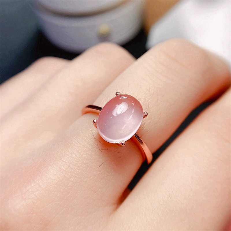 Bague en Quartz Rose Naturel Plaqué Or 18K, Bijoux en Argent 925, Pierre Précieuse, 3ct, 03/Wear, 8mm x 10mm AI0001 – Image 2
