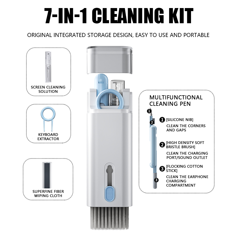 Kit de livres 7 en 1 pour clavier, brosse de nettoyage d'écran d'écouteurs, outils ménagers pour AirPods, touches de téléphone, kit de livres AI0001 – Image 6