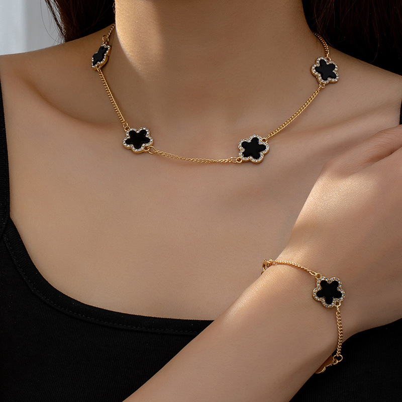 Ensembles de bijoux géométriques en émail de verre pour femmes, collier de fleurs, bracelet, cadeau de fête, avocat, vacances, ensemble de 2 pièces, S018 AI0001 – Image 6