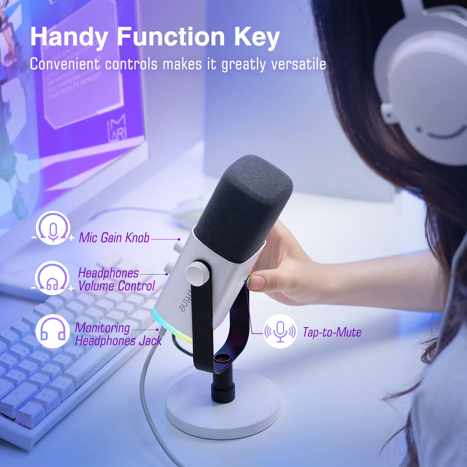 FIFINE-Microphone dynamique avec prise téléphonique sauna, RVB, muet, micro pour streaming statique, jeux PS4, PS5, Ampligame, AM8W, XLR, USB AI0001 – Image 5