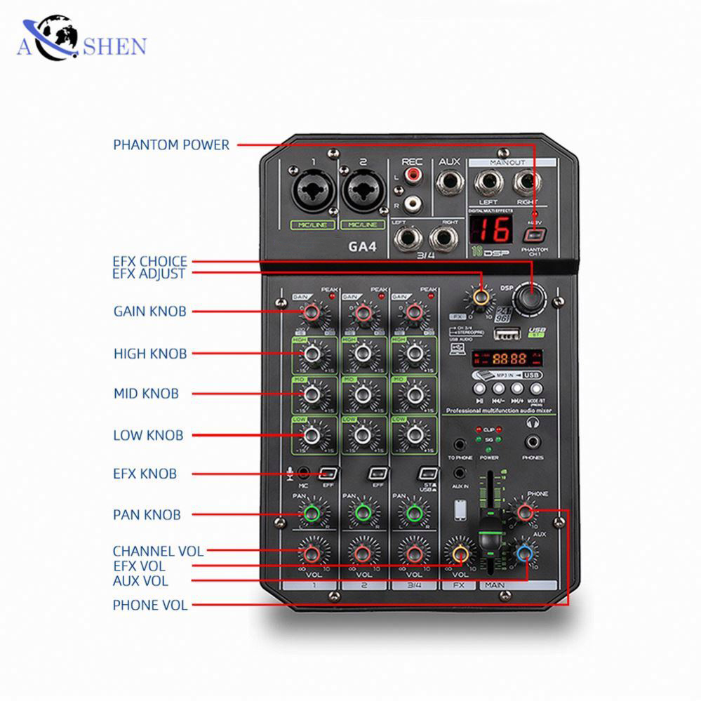 Centre commercial professionnel avec connexion sans fil statique, interface audio PC, effet 16 DSP, 4 canaux AI0001 – Image 2