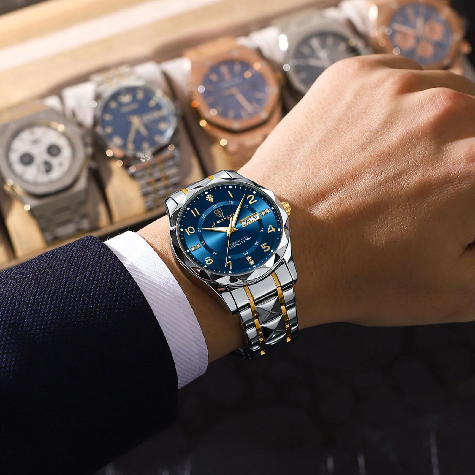 POEDAGAR-Montre à Quartz de Luxe pour Homme, Étanche, Date, Semaine, Shoous, Montre-Bracelet en Acier Inoxydable, Horloge de dehors AI0001 – Image 2