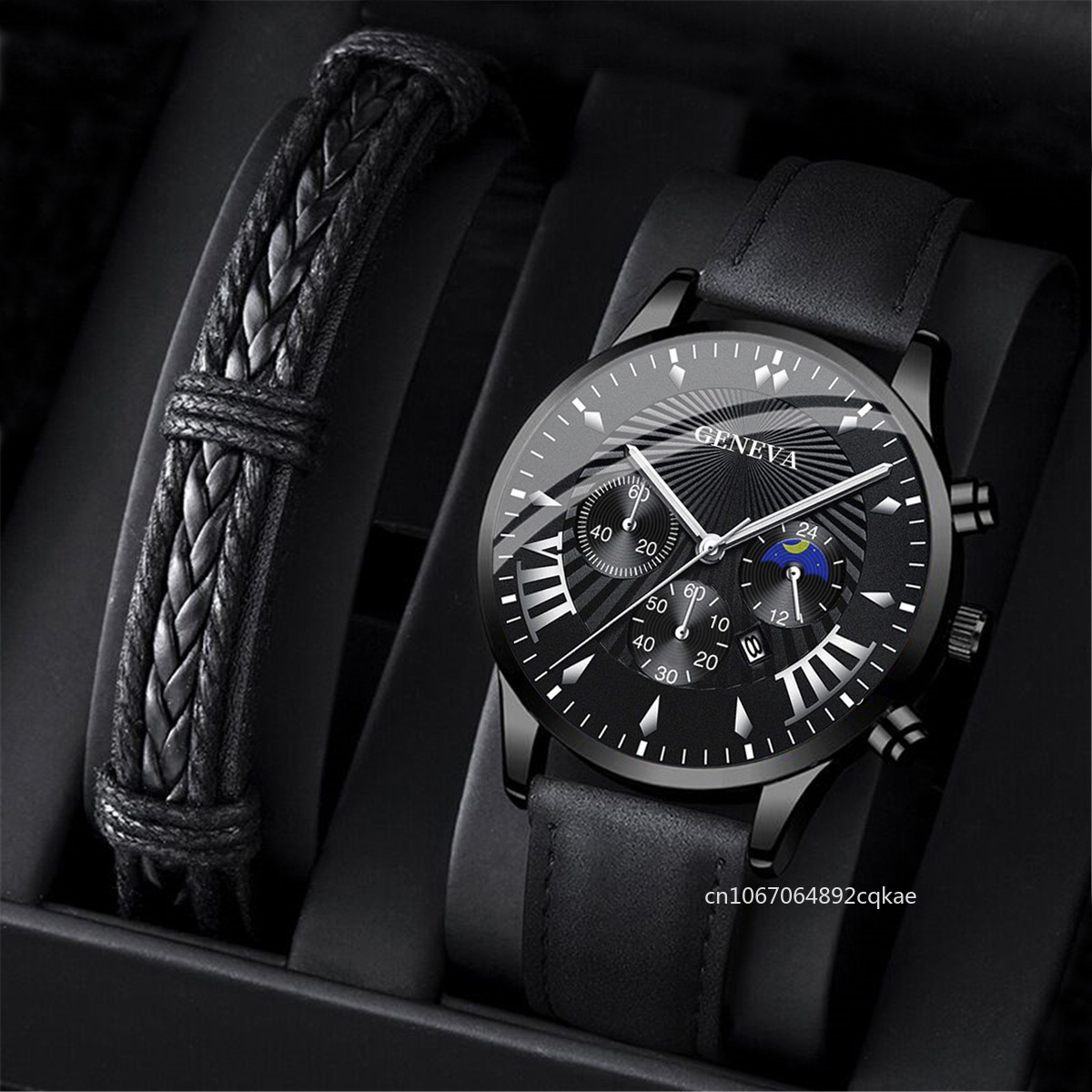 Ensemble de montres de sport à quartz pour hommes, bracelet en cuir, horloge à calendrier, luxe, décontracté, affaires, mode, 2 pièces AI0001 – Image 6