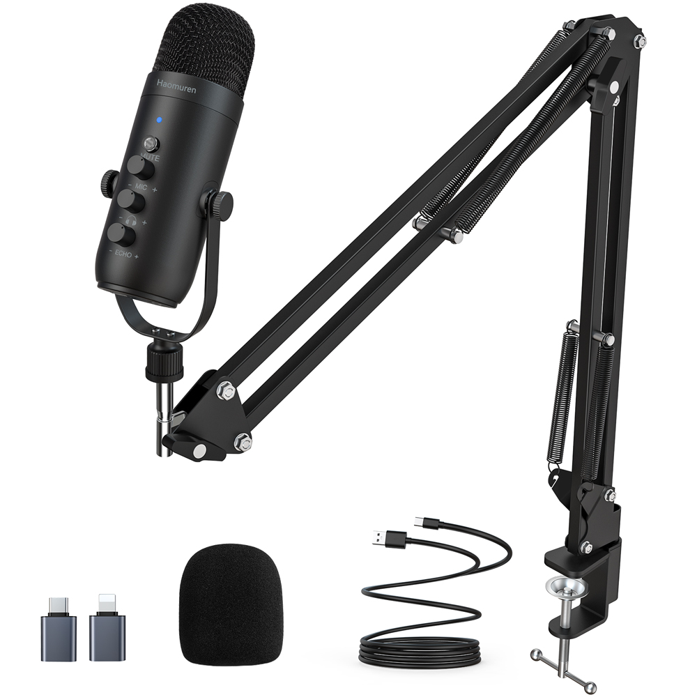 Haomuren-Microphone à condensateur avec support HONArm, micro de jeu USB pour PC, téléphone, karaoké, streaming, Youtube statique, K66S, podcast AI0001 – Image 7
