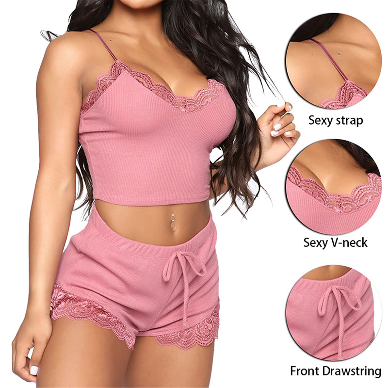 Ensemble de pyjama sexy en dentelle pour femme, chemise de nuit confortable, chemise de nuit en satin, chemise de nuit en fibre douce, pyjama à col en V, vêtements de nuit pour femme AI0001 – Image 5