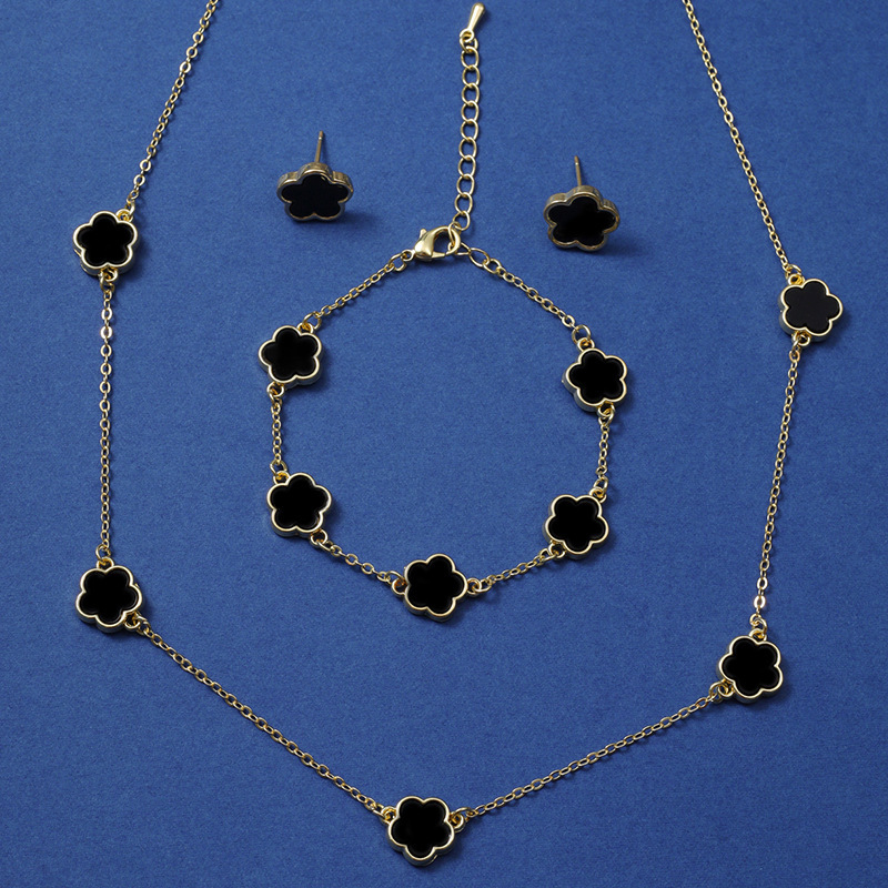 Ensembles de bijoux en acier inoxydable pour femmes, collier pendentif fleur cinq cuir chevelu, boucles d'oreilles et bracelet, cadeau de luxe, nouveau, 2024 AI0001 – Image 3