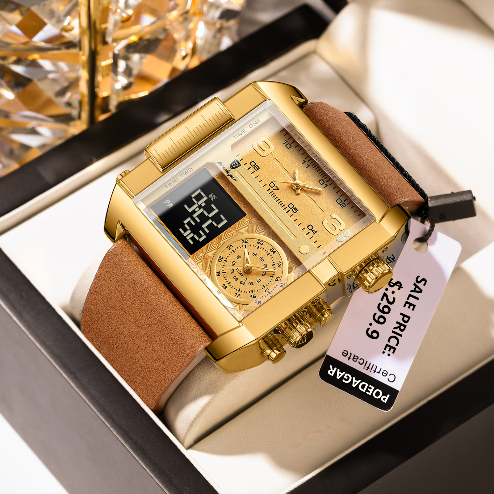 POEDAGAR-Montre-Bracelet de Luxe pour Homme, Rectangulaire, Étanche, Shoe, Jour, Semaine, Numérique, Multifonction, Montres à Quartz AI0001 – Image 7