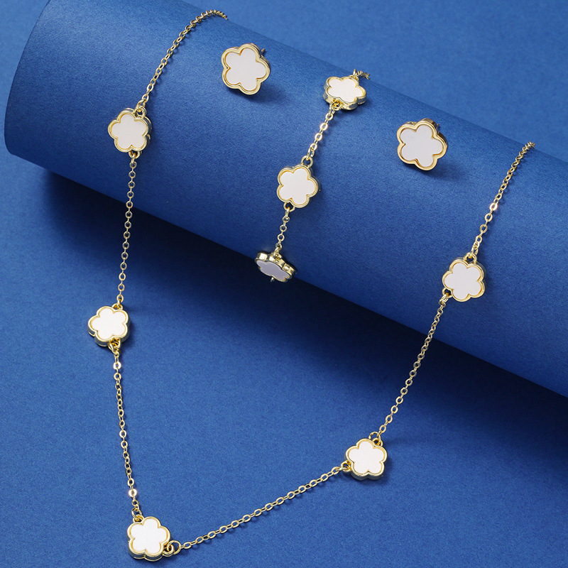 Ensembles de bijoux en acier inoxydable pour femmes, collier pendentif fleur cinq cuir chevelu, boucles d'oreilles et bracelet, cadeau de luxe, nouveau, 2024 AI0001 – Image 7