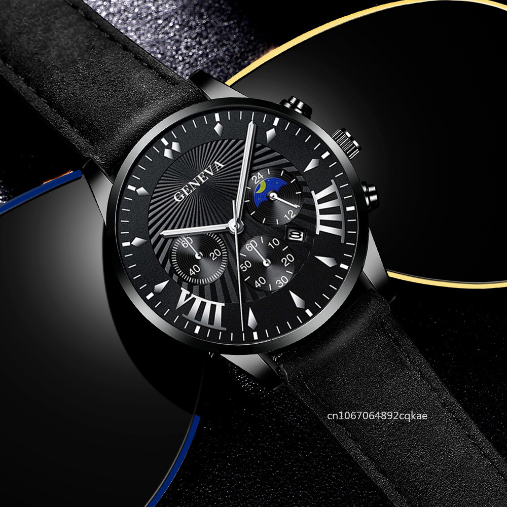 Ensemble de montres de sport à quartz pour hommes, bracelet en cuir, horloge à calendrier, luxe, décontracté, affaires, mode, 2 pièces AI0001 – Image 5