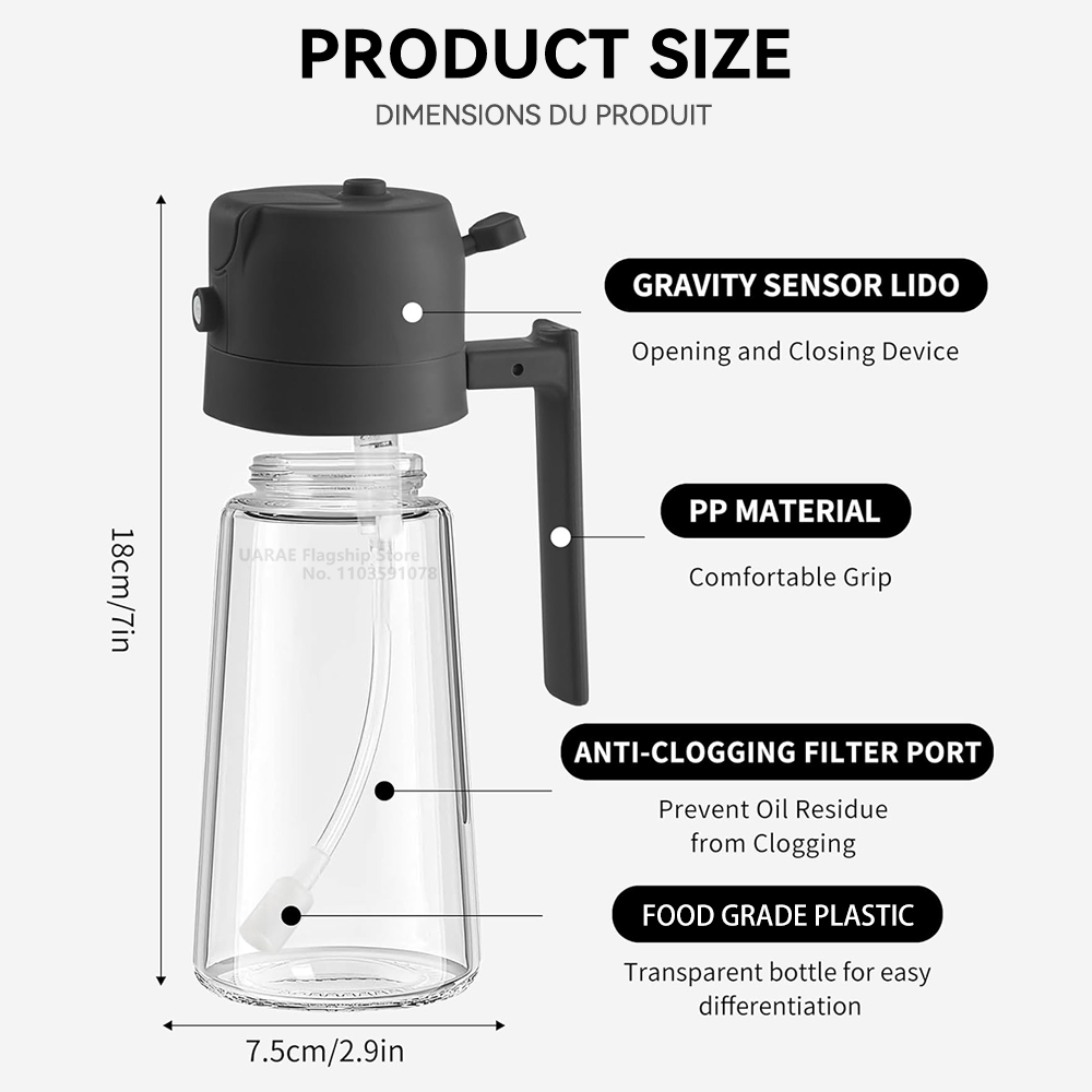 Bouteille d'huile africaine 2 en 1, vaporisateur et verseur, récipient en plastique, distributeur d'huile de cuisine, vaporisateur Cruet pour camping barbecue, 500ml AI0001 – Image 6