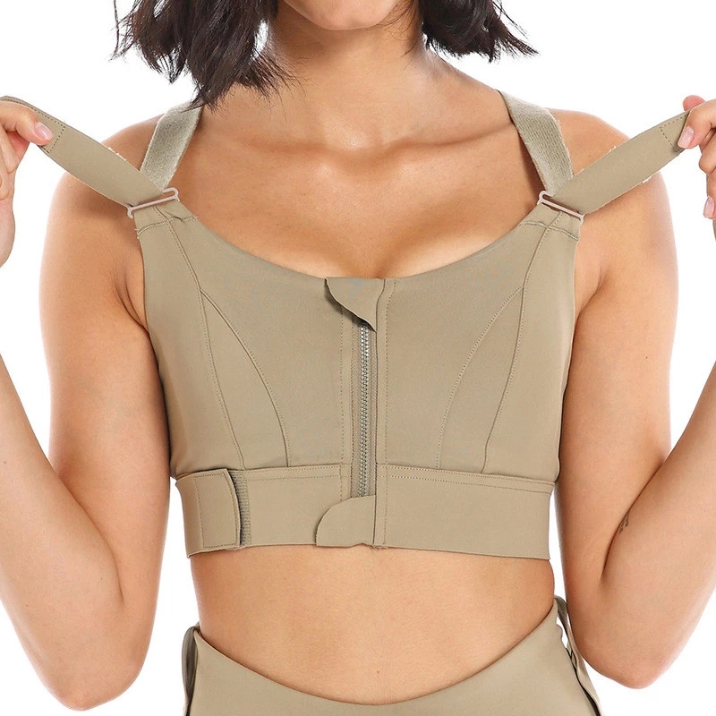 Soutien-gorge de sport pour femme, collant, haut court, yoga, fermeture éclair frontale, grande taille, sangle réglable, antichoc, fitness, brassière athlétique AI0001 – Image 7