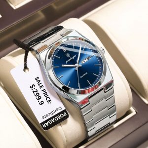 POEDAGAR-Montre à Quartz de Luxe pour Homme, Étanche, en Acier Inoxydable, Décontractée, avec Boîte AI0001