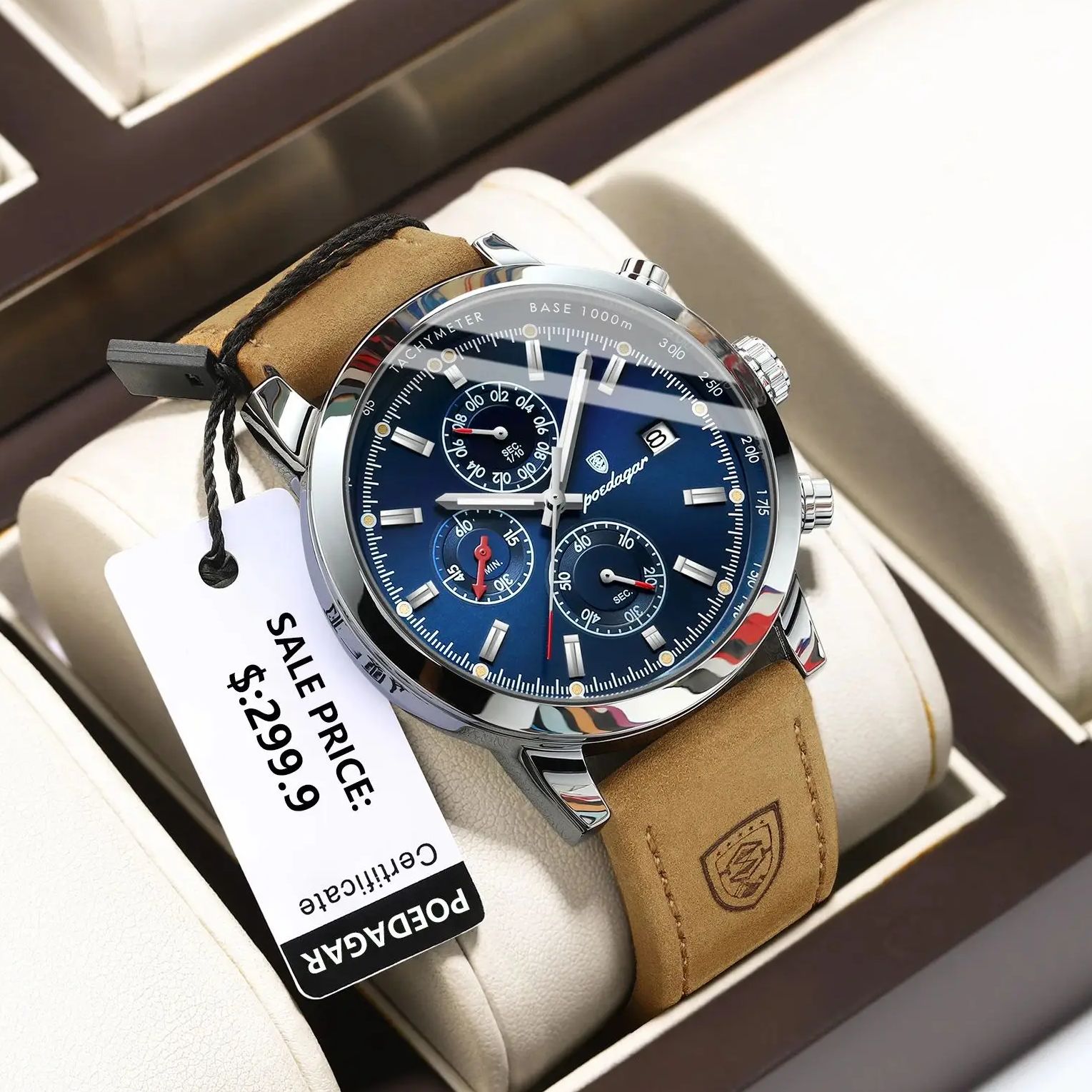 POEDAGAR-Montre-Bracelet de Luxe en Cuir pour Homme, Étanche, Shoous, Chronographe, Date, dehors, Quartz AI0001 – Image 7