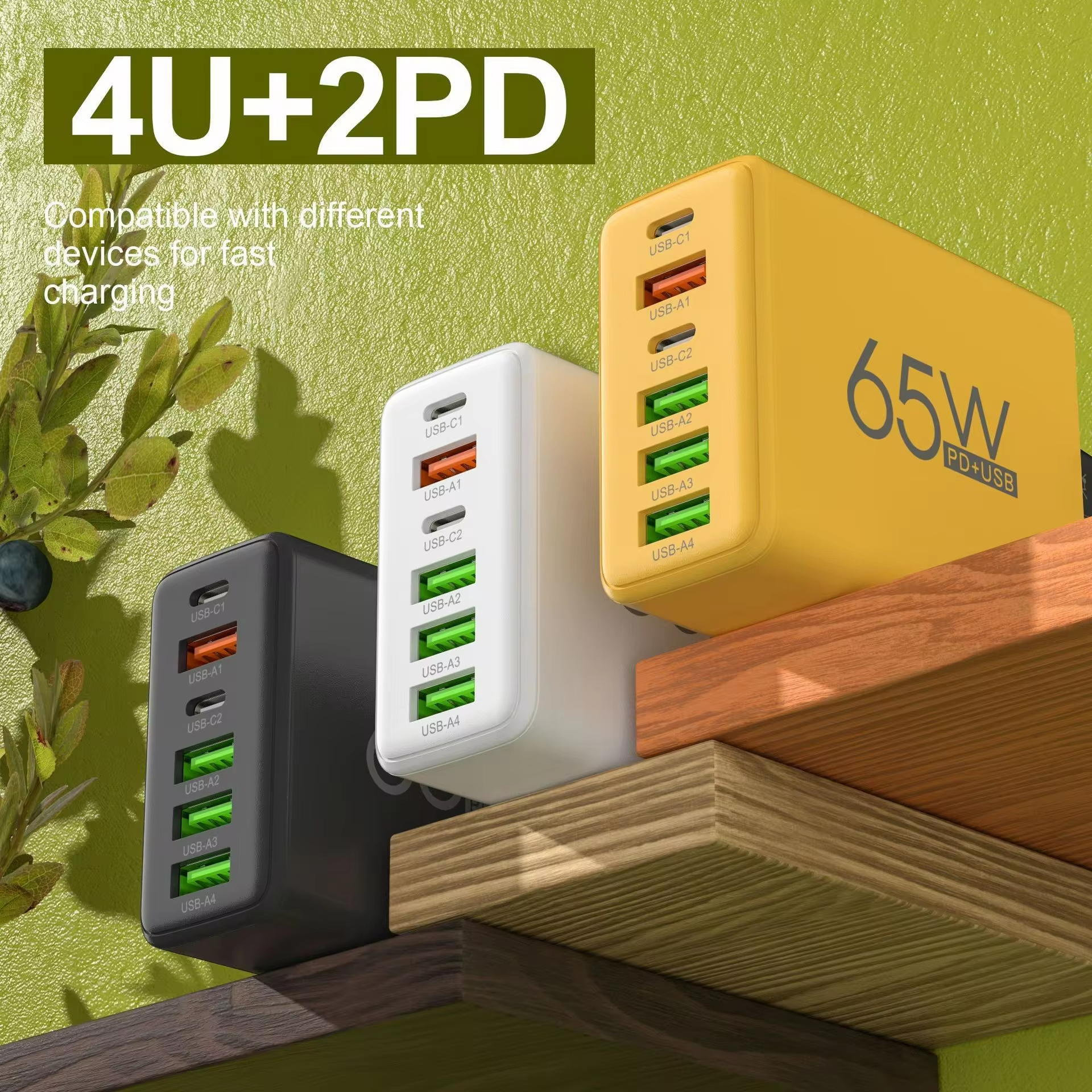 Chargeur USB Type C à Charge Rapide 65W, Prise UE/US/UK 6 Ports PD 3.0, Adaptateur Mural IOS 15 pour Téléphone Xiaomi Huawei AI0001 – Image 6