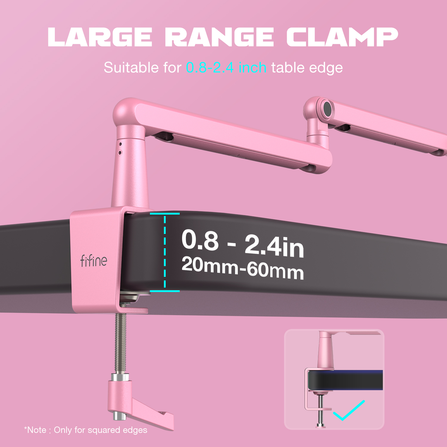 FIFINE Microphone profil bas HON, Bras micro réglable en métal avec gestion des câbles/C-Clamp pour streaming AM8,K688-BM88P-Pink AI0001 – Image 3