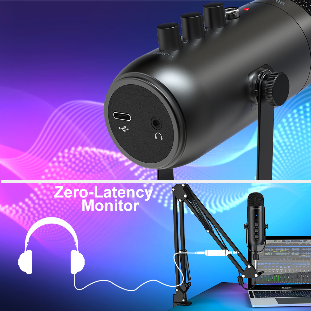 Haomuren-Microphone à condensateur avec support HONArm, micro de jeu USB pour PC, téléphone, karaoké, streaming, Youtube statique, K66S, podcast AI0001 – Image 3