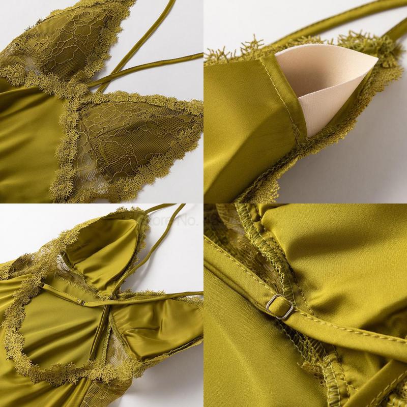 Robe de nuit en Satin pour femmes, Lingerie en dentelle, Patchwork, Kimono, Sexy, col en v, doux, pour la maison AI0001 – Image 6