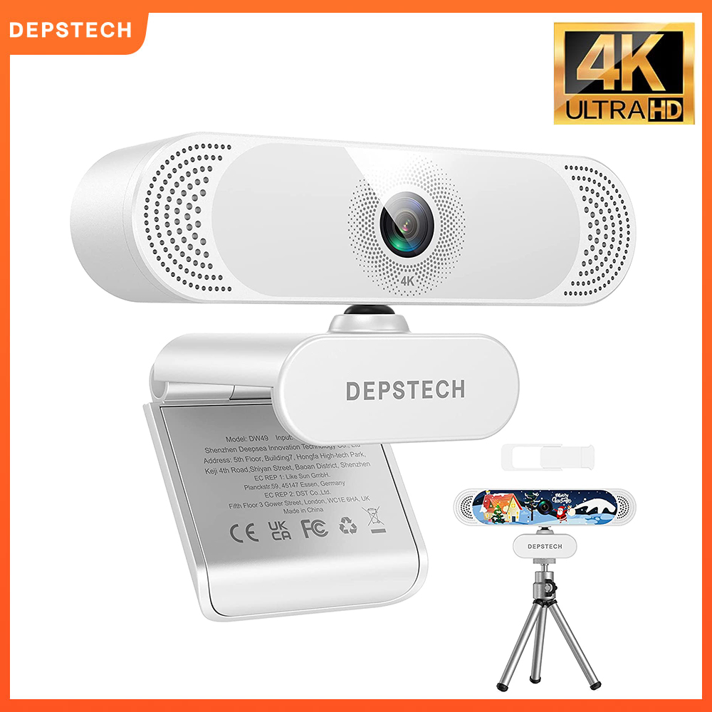 DEPSTacétone-Webcam DW49 4K pour PC, avec Microphone Antibruit, Couvercle de Confidentialité, Trépied, USB, pour Ordinateur de Bureau AI0001