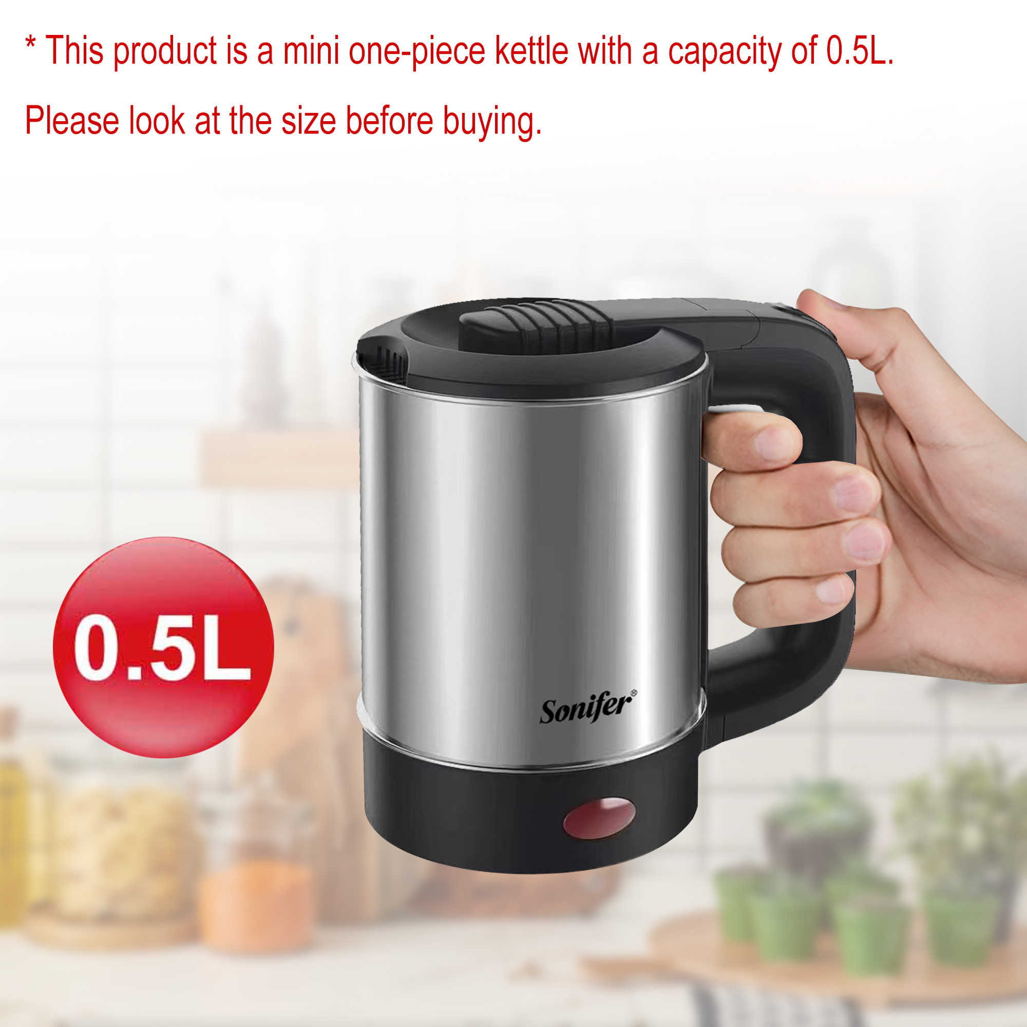 0.5L Mini Electric Kettle Tea Coffee Stainless Steel 600W Portable Travel Water Boiler Pot For Hotel Family Trip Sonifer AI0001 – Image 5